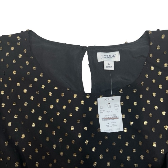 NWT J Crew Factory Gold Shimmer Clip Dot Black Long Sleeve Blouse Top Size L - Picture 5 of 13
